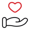 Dedicated technical support and customer care hand holding heart icon