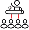 Conferences icon showing a speaker on a stage presenting to an audience
