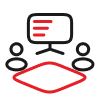 Corporate meetings icon showing people around a discussion table with a presentation screen